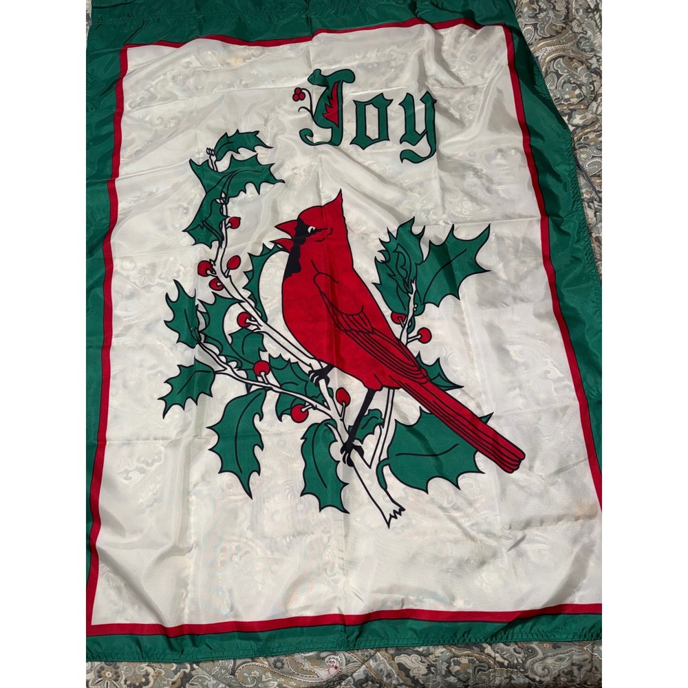 Christmas Cardinal Joy Garden Flag Large Holiday Outdoor Decor Red Green‎ White